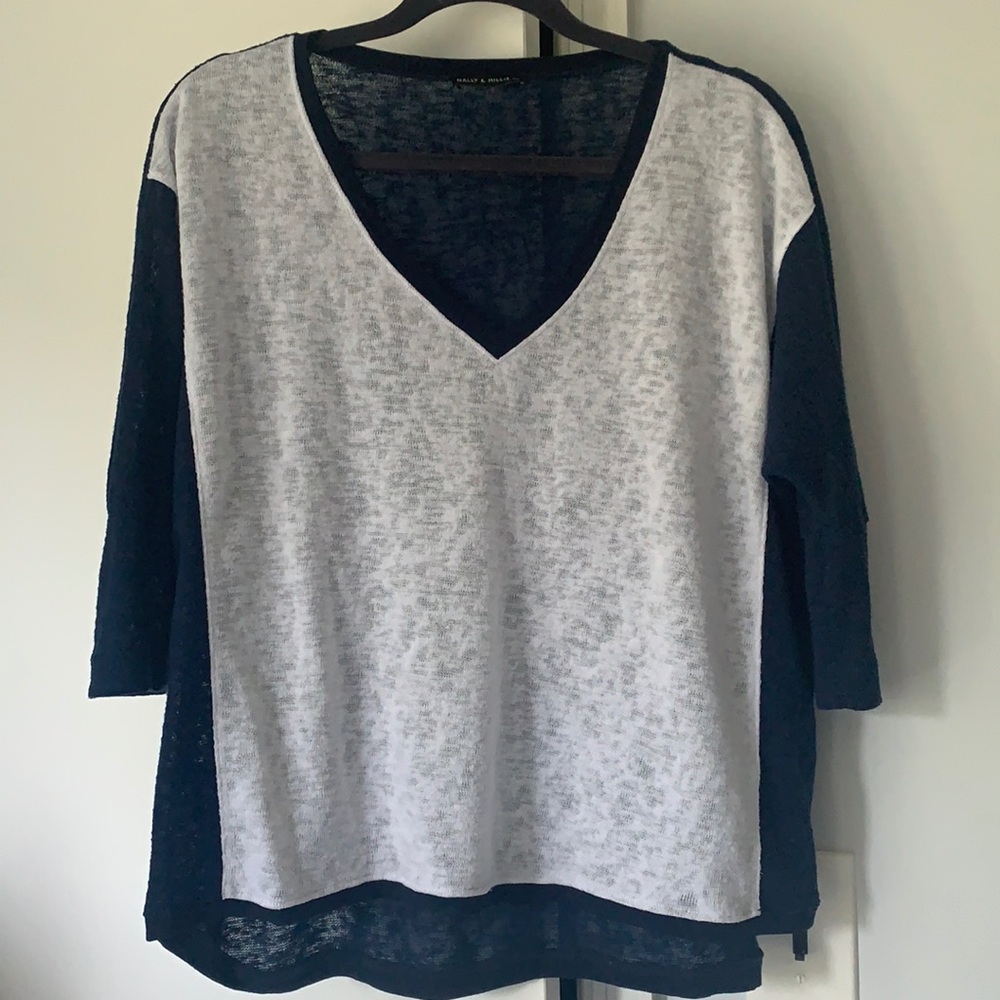 Lightweight navy and white short sleeve top